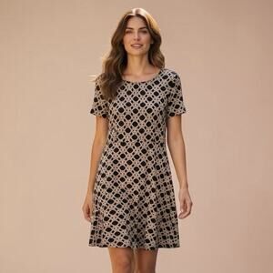 Talbots Navy & White Chain link Fit & Flare Dress Size Large